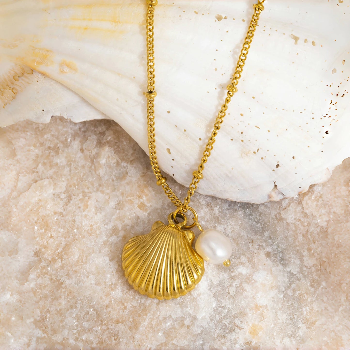 Colar Concha Perolada Banhado em Ouro 18K